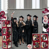 Maroon Themed 2026 Graduation Decorations Set - Balloons Boxes with