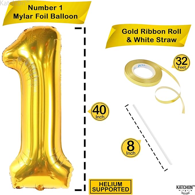 KatchOn, Gold Number 1 Balloons For First Birthday - 40 Inch | Number