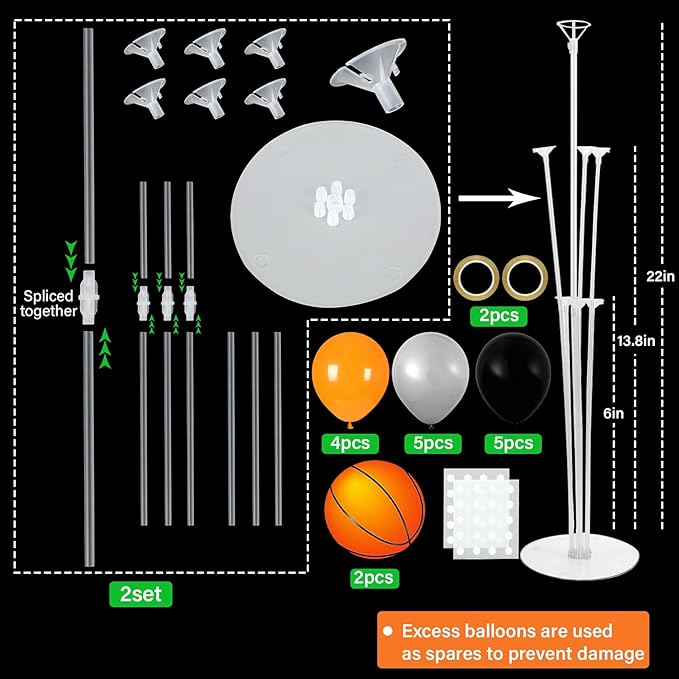 Basketball Party Balloons Stand Kit 2 Sets With 2 Basketball Ball