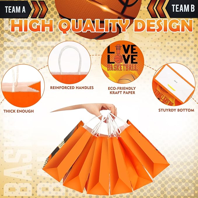 24 Pcs Basketball Gift Bags Basketball Party Favor Bags Basketball