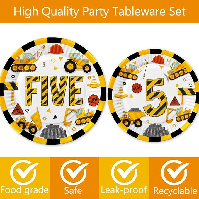 178 Pcs Construction 5th Birthday Party Supplies Dump Truck Five