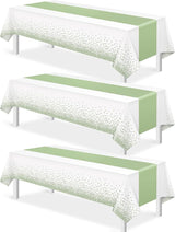 3Pcs White and Sage Green Tablecloth Decorations,Plastic White Table