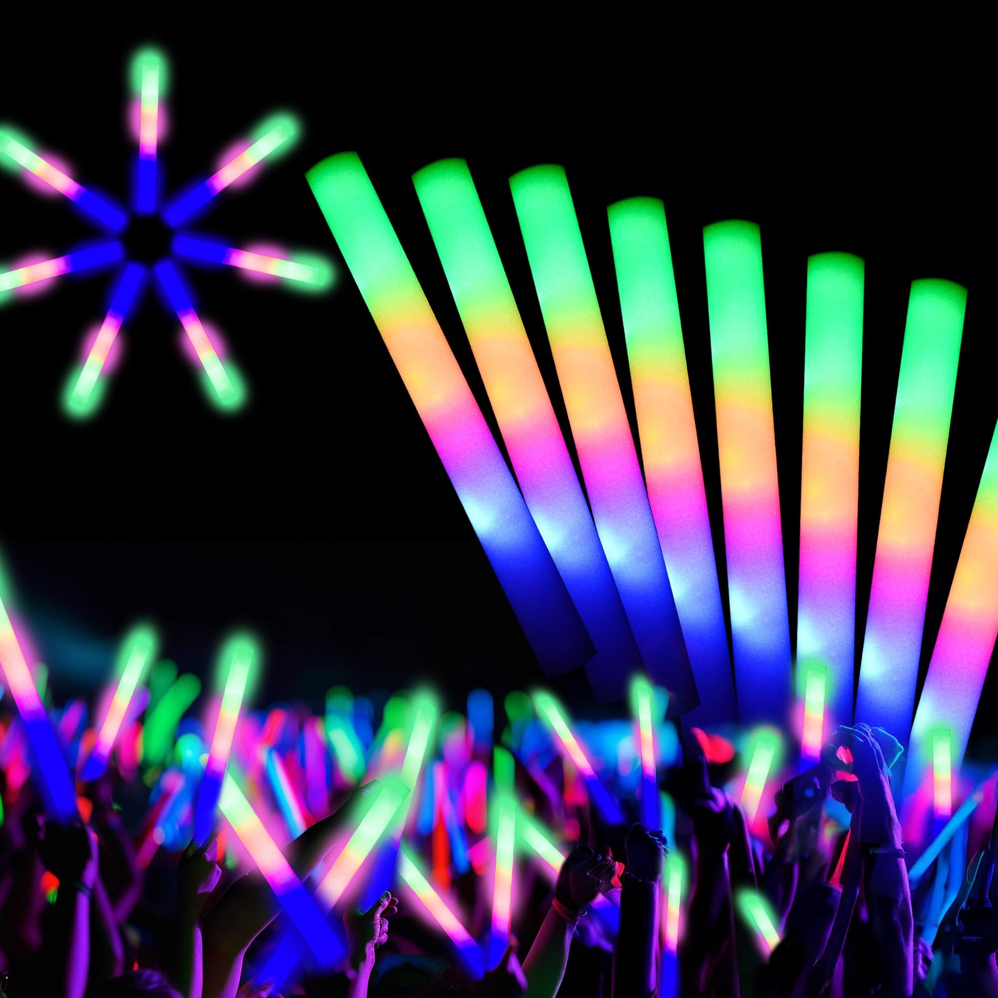 SVYIQ 12 PCS Foam Glow Sticks Bulk With 3 Modes Colorful Flashing,Foam