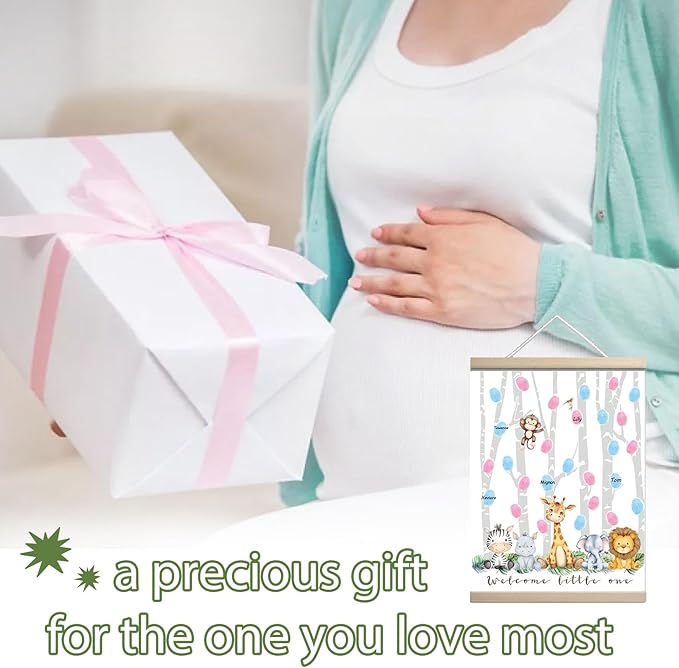 Gender Reveal Decorations Fingerprint Tree with Woodland Safari