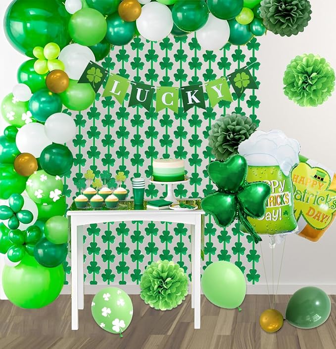 St Patricks Day Party Decorations with Balloons Tablecloth Green