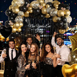 157Pcs Black and Gold Balloons Garland Arch Kit with Fringe Curtain