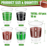 60 Pcs Football Party Cups in Bulk 16 Oz Disposable Plastic Football