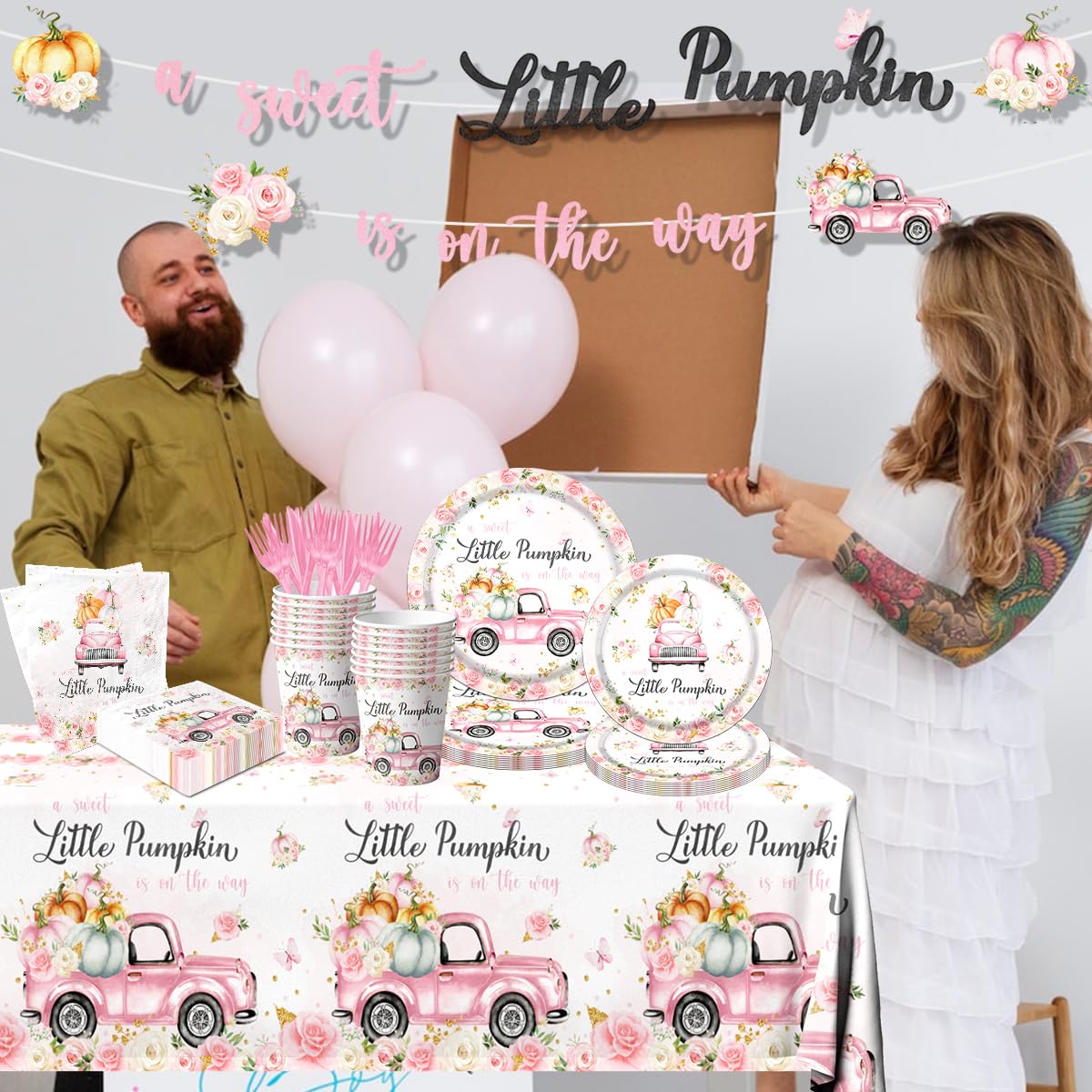 Little Pumpkin Baby Shower Party Decorations Tableware,142Pcs A Sweet