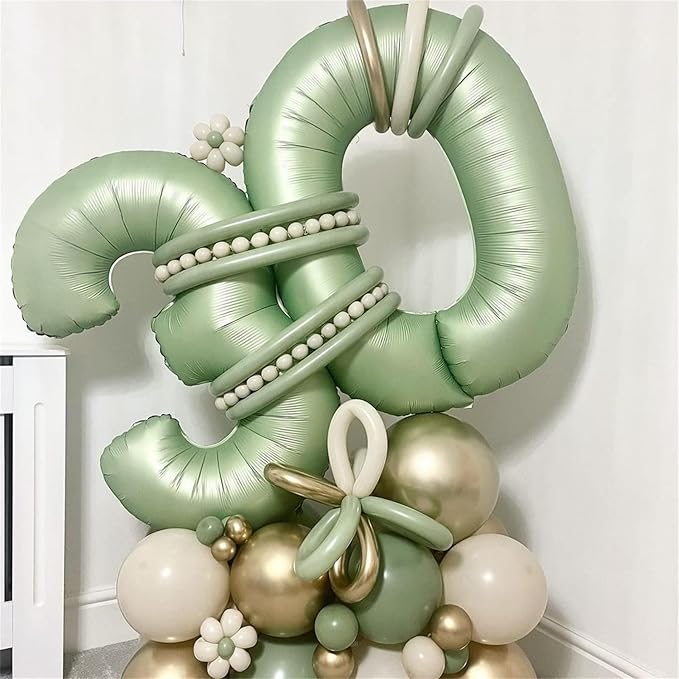 Sage Green Number 6 Balloons, 40 In Large Olive Green Number 6 Foil