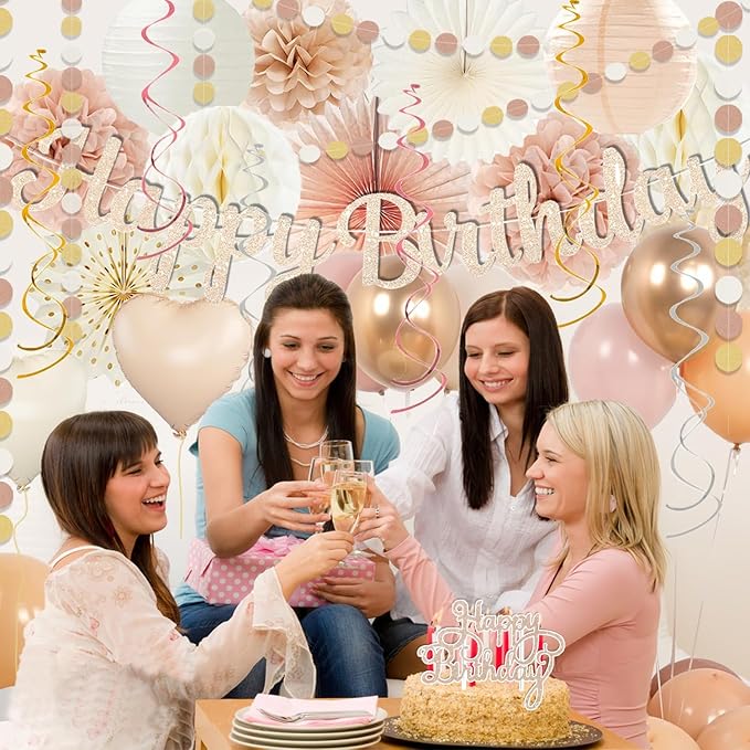 Champagne Gold Beige Fall Boho Birthday Party Decorations 62pcs