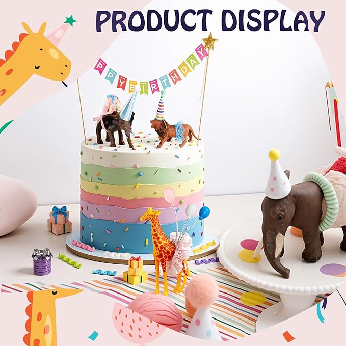 39 Pcs Safari Animal Cake Toppers Party Cake Animal Decorations