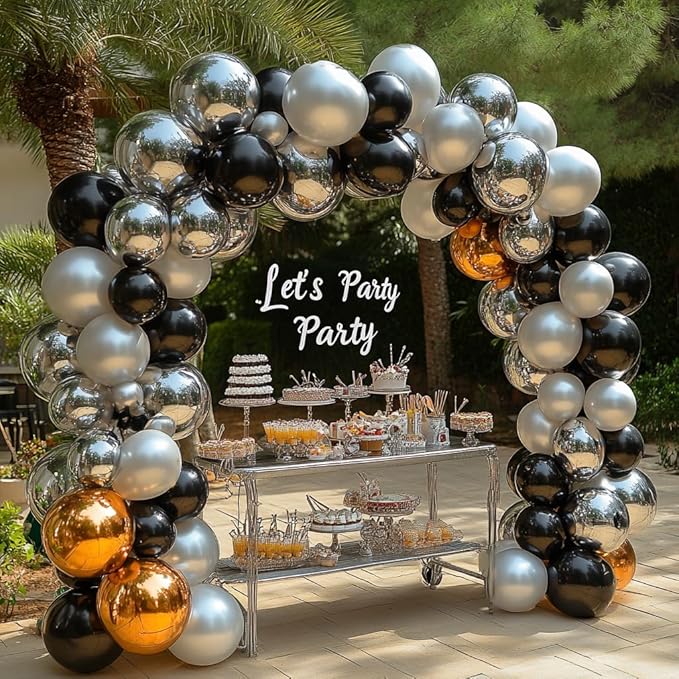 Bezente Black Silver Confetti Latex Balloons,60pcs 12 inch Black