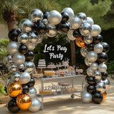 Bezente Black Silver Confetti Latex Balloons,60pcs 12 inch Black