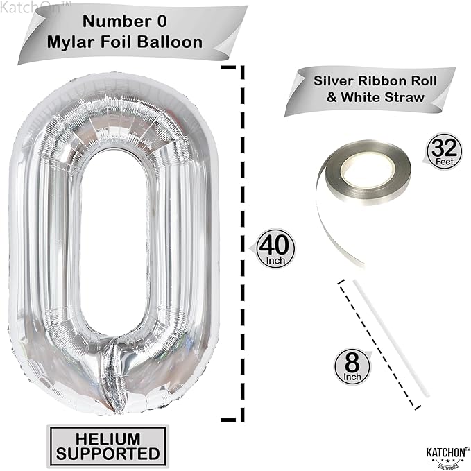 Giant, 40 Inch Silver Number 0 Balloon - Mylar 0 Number Balloon |