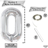 Giant, 40 Inch Silver Number 0 Balloon - Mylar 0 Number Balloon |