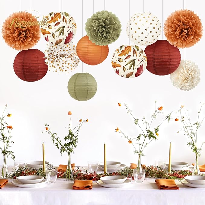 Fall Wedding Decorations 12 PCS Orange Maple Leaf Paper Lanterns