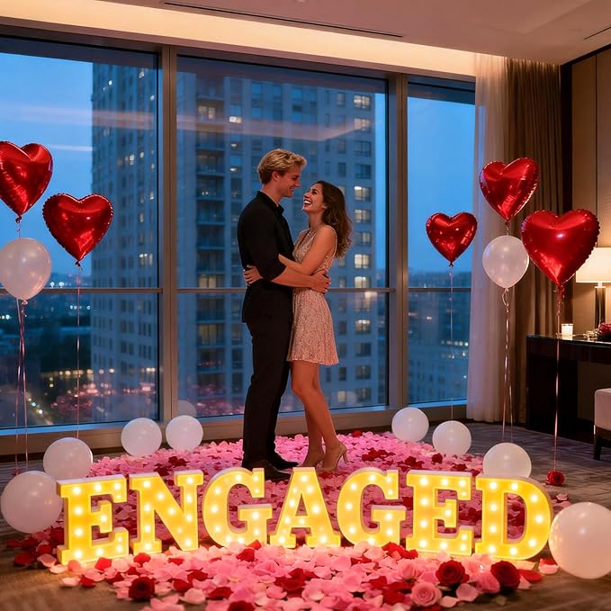 Engagement Party Decorations Engaged LED Light Up Letters With Rose
