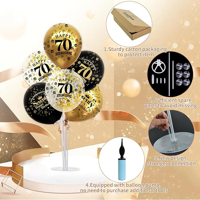 4 Set Black Gold Balloon Stand Kit for Birthday Decorations for 70th