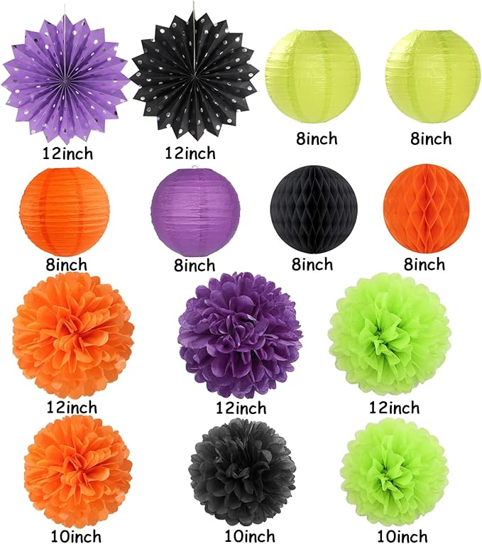 Black Orange Purple Green Halloween Party Decorations 14pc Kit Paper
