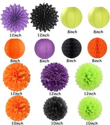 Black Orange Purple Green Halloween Party Decorations 14pc Kit Paper