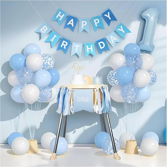 First Birthday Decorations for Boy - Complete Party Set with High