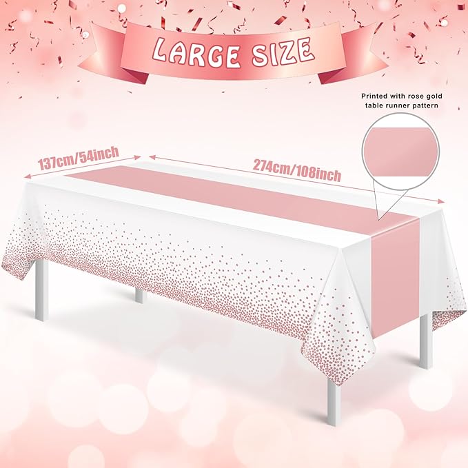 6Pcs White and Rose Gold Tablecloth Party Decorations,Plastic White
