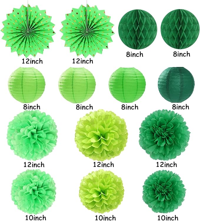Green Party Decorations Streamers Lanterns 14pcs St Patricks Day