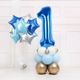Dark Blue Number 1 Balloons, Big Royal Light Blue Silver Star One