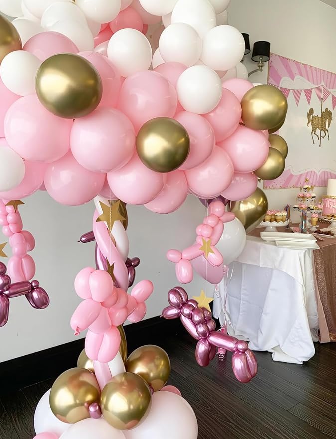 Pink and Gold Balloons Set - 12 Inch Light Pink White Balloons Shiny
