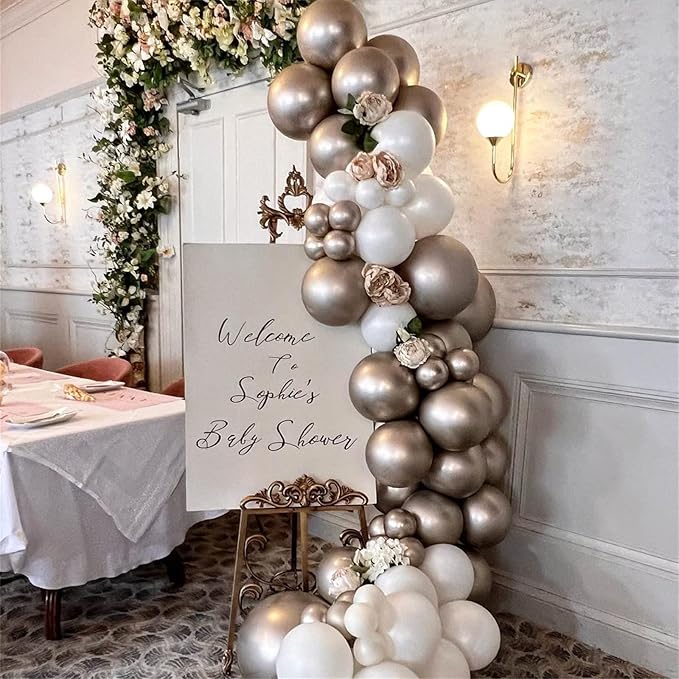 Champagne Gold and White Balloons, 60Pcs Beige White Sand Metallic
