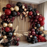 Burgundy Black Gold Balloon Garland Double Stuffed Dark Red Gold