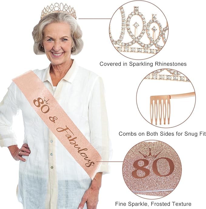 80th Birthday Decorations for Women 33pcs 80th Birthday Crown and