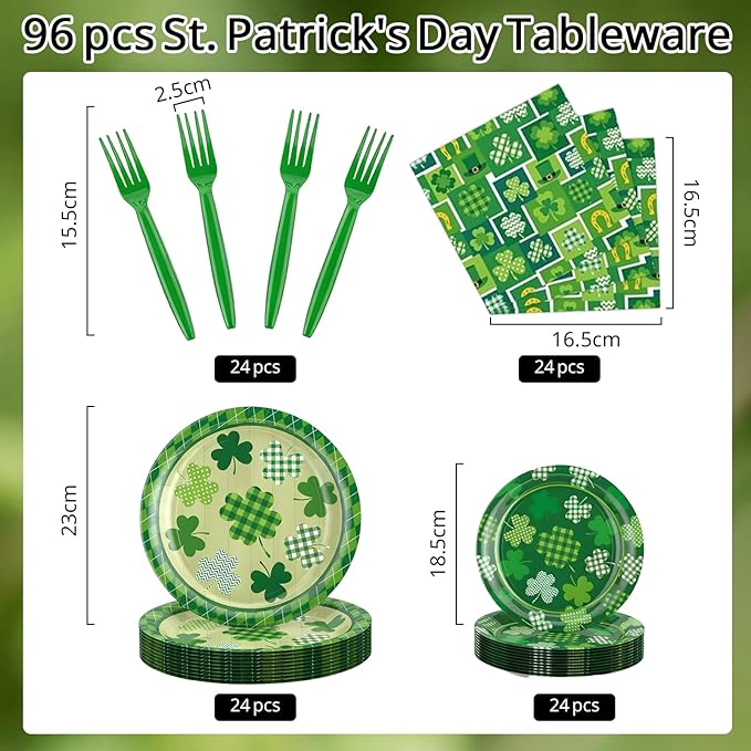 St Patrick's Day Tableware Set 96 Pcs Lucky Green Shamrock