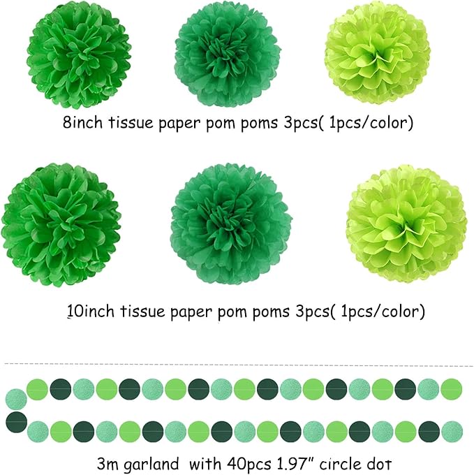Green Party Decorations Tissue Pom Poms 23pcs St Patricks Day Paper