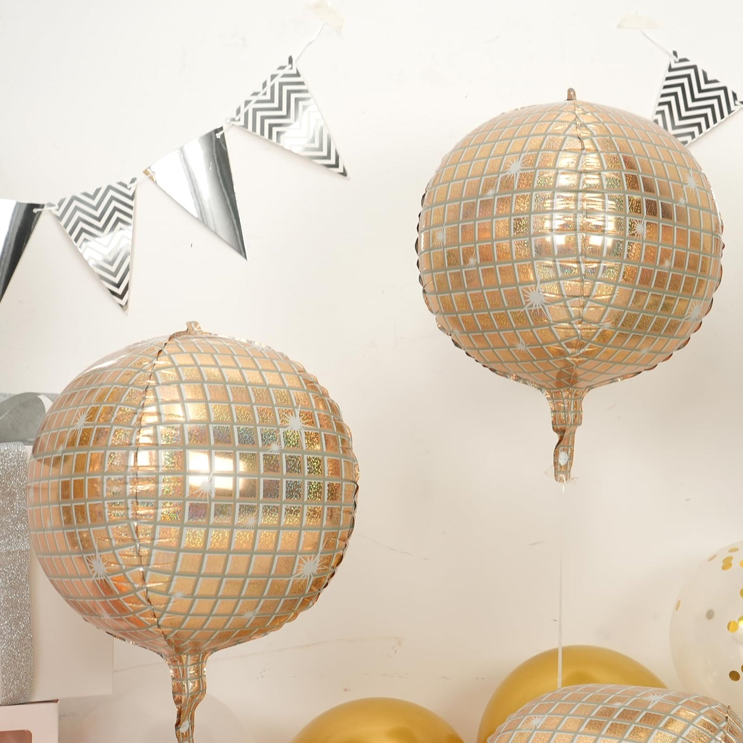 Disco Ball Balloons 4PC,Foil Disco Balloons 22 Inch 4D Round White