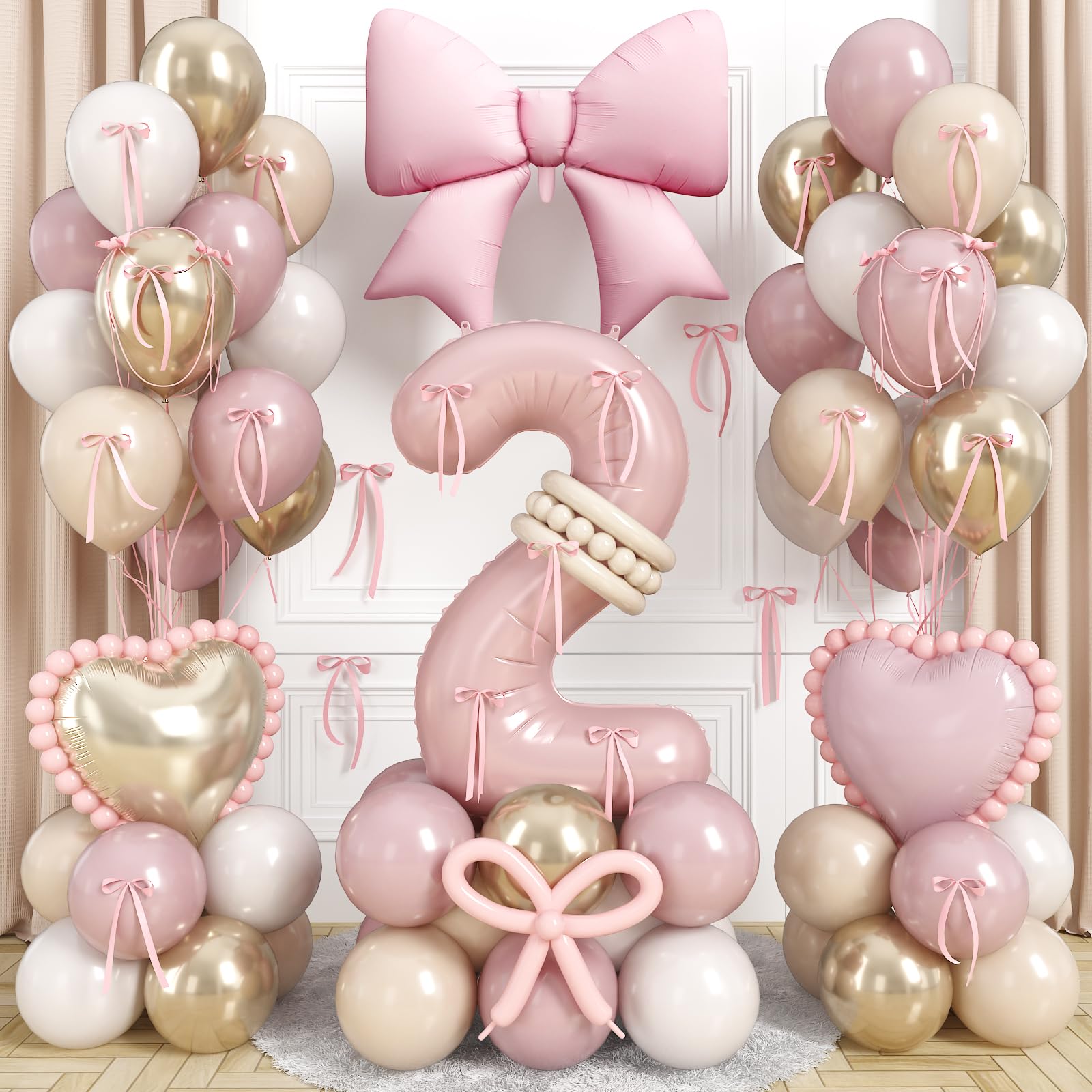 40 Inch Dusty Pink Balloon Number 2, Blush Pink Gold Beige Latex