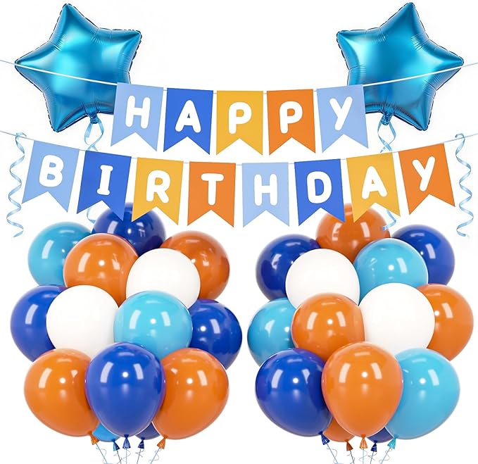 Blue Orange Dog Happy Birthday Banner Sport Summer Birthday