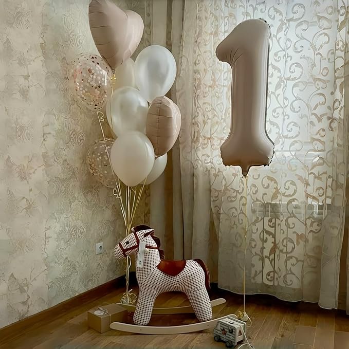 40 Inch Cream 1 Balloon Decor, Beige Tan Brown Heart Balloons, Foil