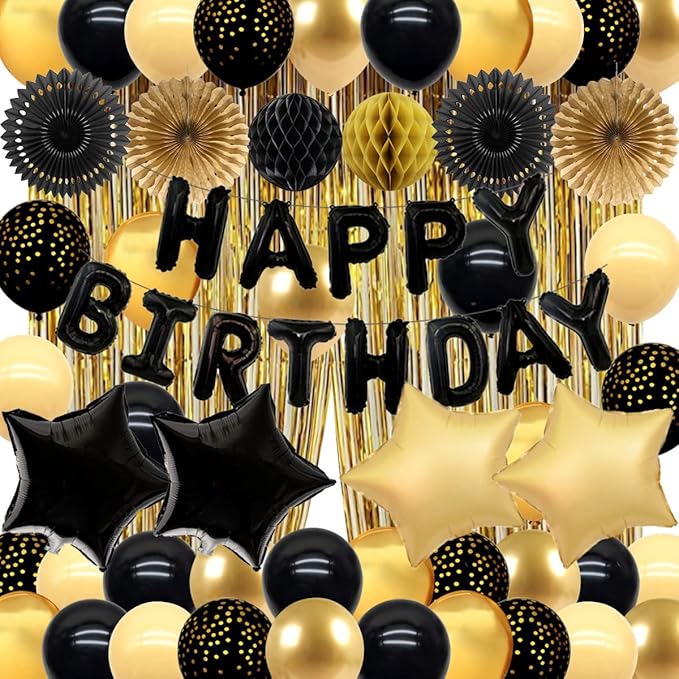 Black and Gold Party Birthday Decorations Men Black Happy Birthday