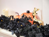 6FT Black Halloween Garland with 10 Black Rose and Berries
