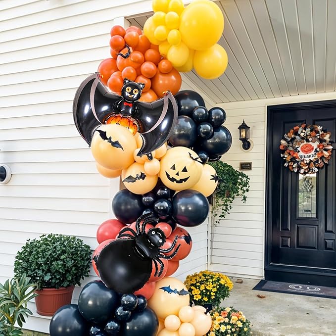 120 Pcs Halloween Orange and Black Balloon Arch Spider Bat Pumpkin