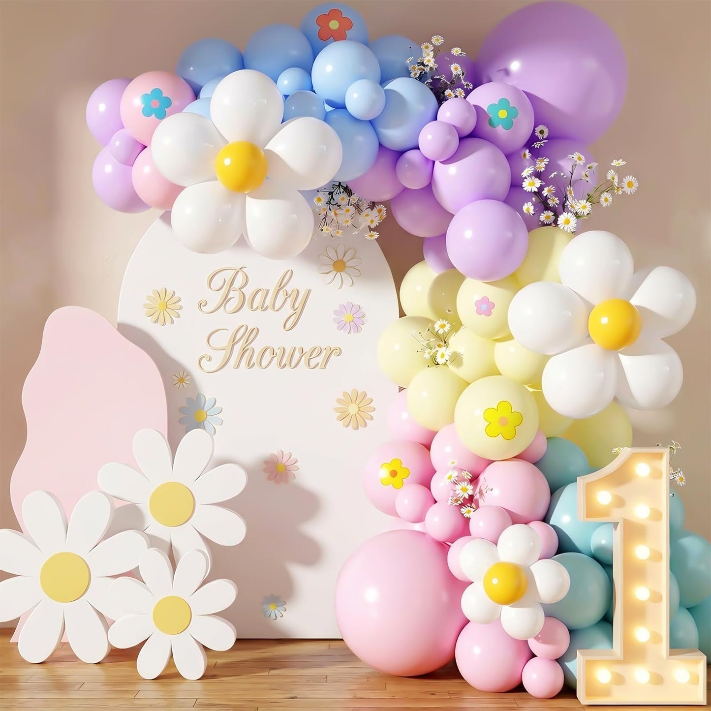 Daisy Balloon Garland Arch Kit,Pink Purple Yellow Blue Pastel Rainbow