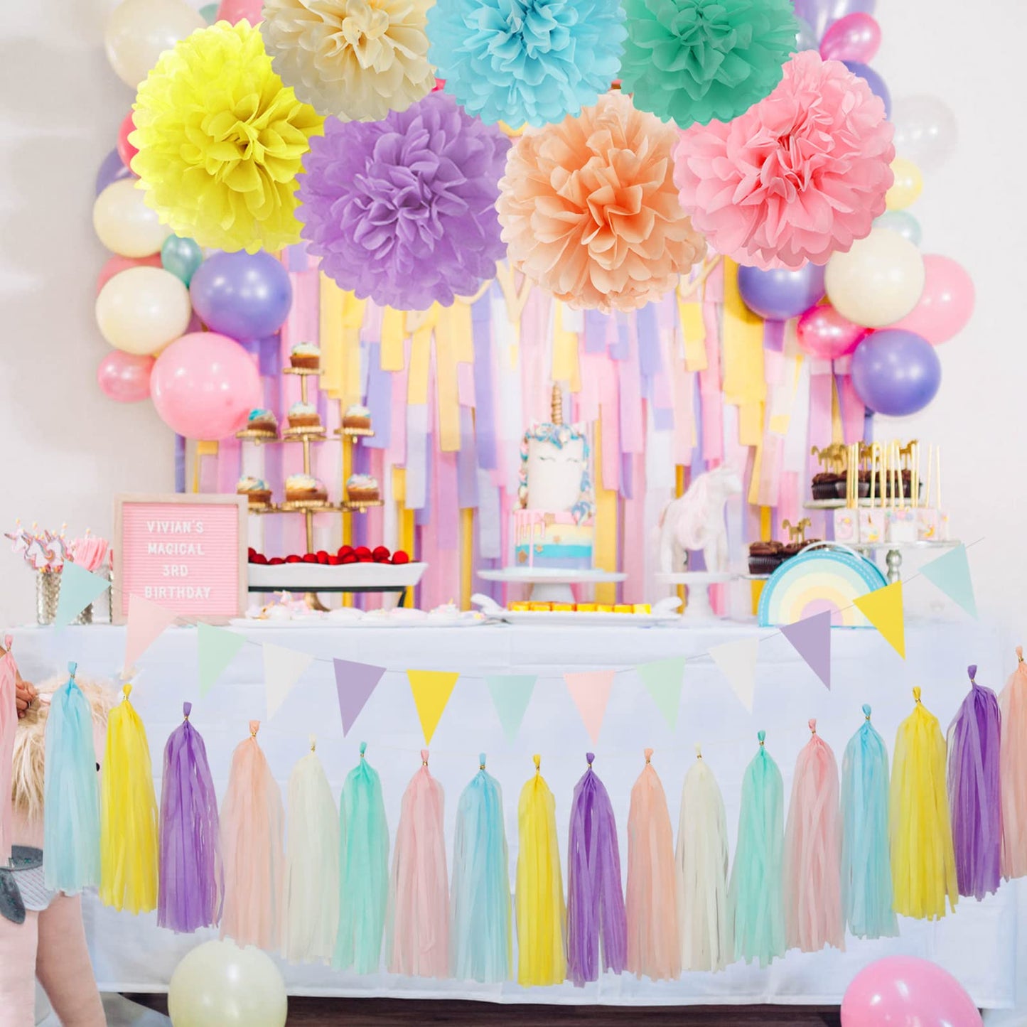 Pastel Rainbow Party-Decorations Supplies Streamers-Garland - 29pcs