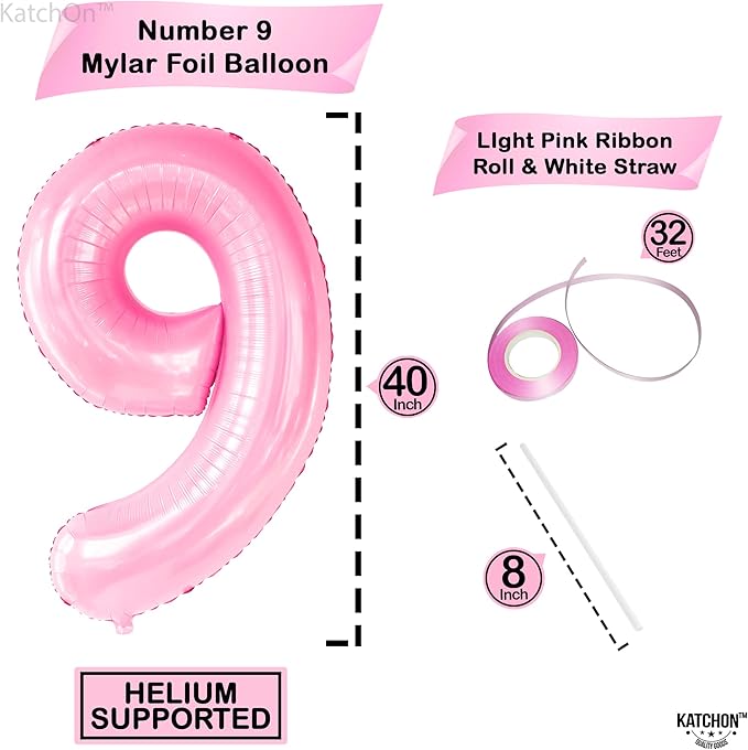 KatchOn, Giant Light Pink Number 9 Balloon - 40 Inch | Foil 9