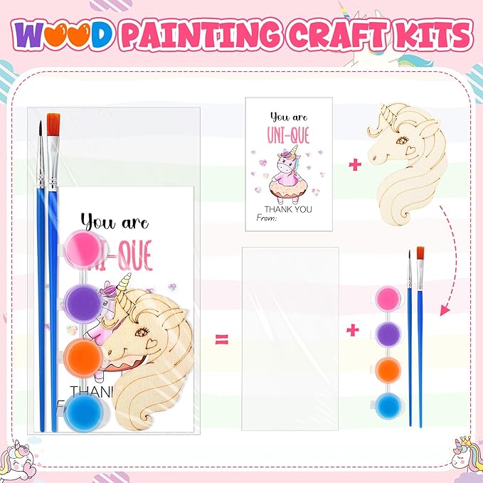 28 Sets Unicorn Party Favors Wood Painting Craft Kits with Art