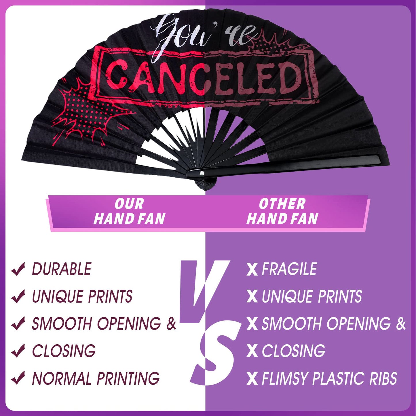 FairySandy 6 Pcs Large Hand Fan Rave Iconic Shade Bye Folding Bamboo