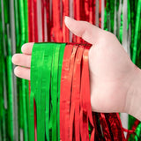Voircoloria 3 Pack 3.3x8.2 Feet Red and Green Foil Fringe Backdrop