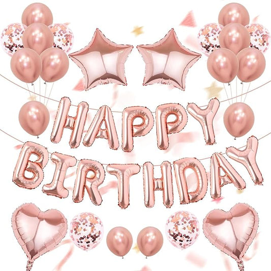 52 Pcs Rose Gold Birthday Decorations Rose Gold Balloons Happy