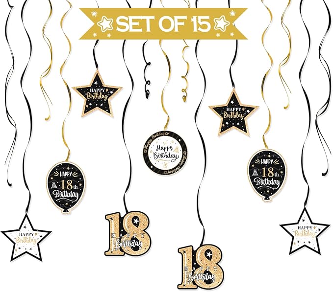 Happy 18th Birthday Black & Gold Balloon Set,18th Birthday Swirls