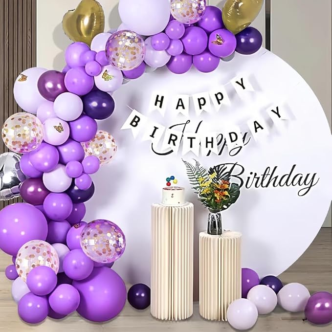 Purple Black and Gold Balloon Arch Kit 147PCS Latex Balloons